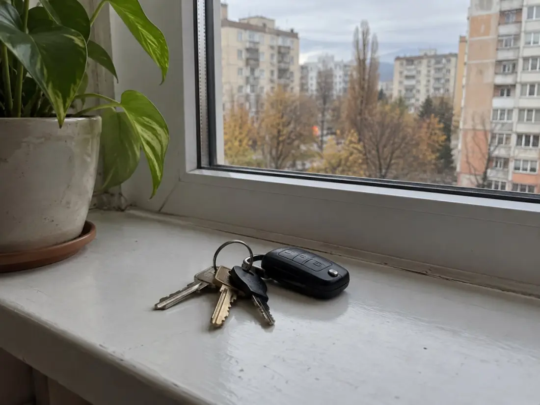 Ключи от квартиры и машины на подоконнике